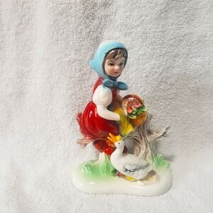 Original Arnart Creation Japan Porcelain Figurine Girl on Branch Goose Flower